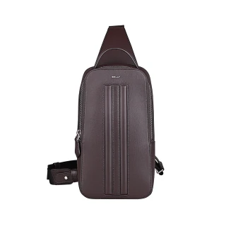 【BALLY】BALLY Mythos 鍍銀LOGO十字紋牛皮內襯尼龍拉鍊胸掛包(烏木)