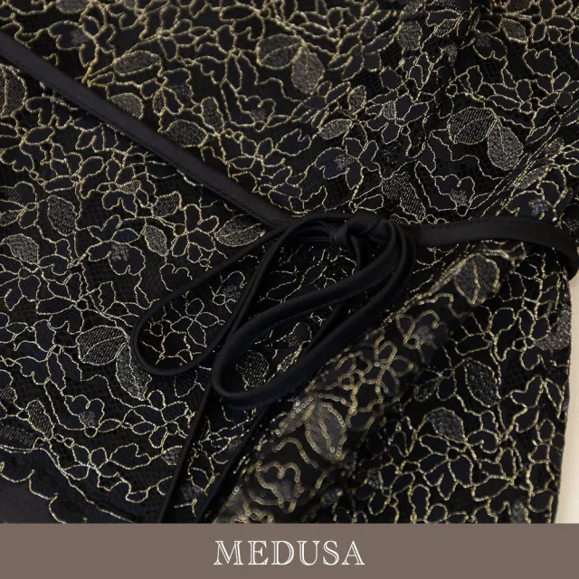 【MEDUSA 曼度莎】現貨-夜語金絲緹花泡泡袖蕾絲上衣（M-XL）｜女上衣 宴會禮服 蕾絲緹花(605-5360A)