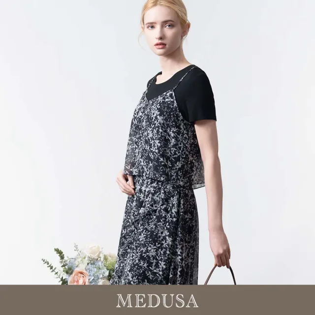 【MEDUSA 曼度莎】現貨-假兩件式碎花雪紡吊帶洋裝（M-XL）｜夏季洋裝 雪紡洋裝 吊帶洋裝(601-92406)