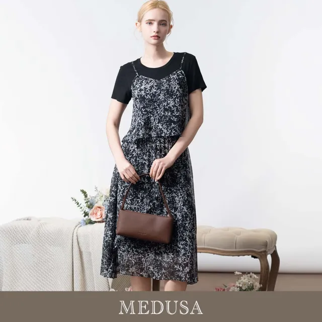 【MEDUSA 曼度莎】現貨-假兩件式碎花雪紡吊帶洋裝(M-XL)|夏季洋裝 雪紡洋裝 吊帶洋裝(601-92406)