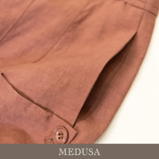 【MEDUSA 曼度莎】現貨-亞麻寬版翻摺口袋長寬褲（M-L）｜女休閒褲 涼感長褲 顯瘦寬褲(601-74802)