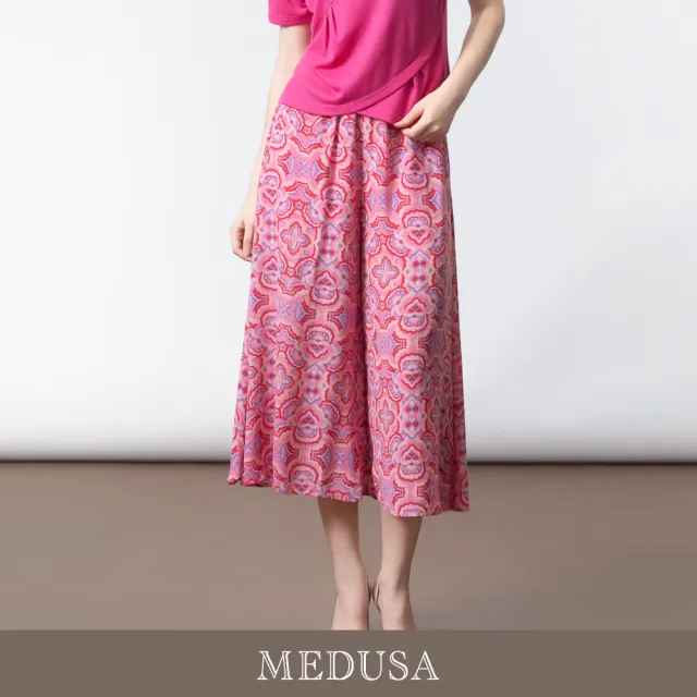 【MEDUSA 曼度莎】現貨-桃粉幾何印花雪紡寬褲（M-XL）｜女寬褲 休閒長褲 雪紡褲(601-5190B)