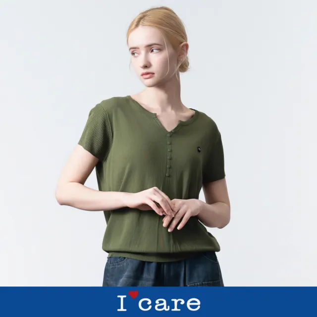 【I’Care 依卡】現貨-休閒微開領針織衫 - 3色（F）｜女針織上衣 休閒上衣 短袖針織(610-02211)