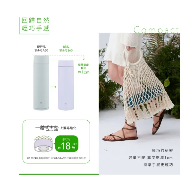 【ZOJIRUSHI 象印】旋蓋不銹鋼真空保溫保冷杯-600ml (SM-GS60 保溫瓶/保冰/環保杯)