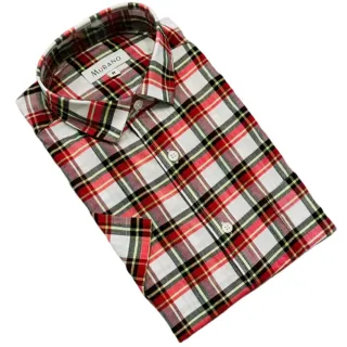 【MURANO】修身短袖襯衫-紅褐格條紋(M~2XL 台灣製、現貨、短袖、條紋、格紋)