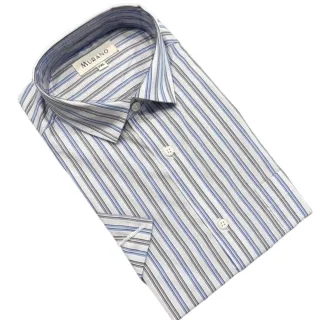 【MURANO】全棉時尚短袖襯衫-粗條(M~2XL 台灣製、現貨、短袖、條紋、全棉)