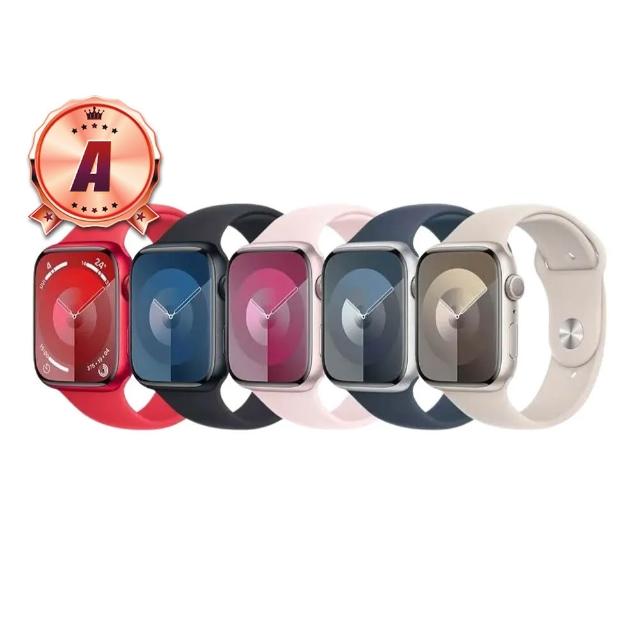 Apple Watch Series 9 45mm 搭載先進心率偵測、GPS 定位及防潑水設計，完美相容 iOS 系統並支援單機作業。銀幕尺寸 2 吋以下，輕盈僅 38.7g，待機 1-7 天。顏色選擇豐富，包括午夜鋁午夜錶帶 (S/M/M/L)、星光鋁星光錶帶 (S/M/M/L)、銀鋁風暴藍錶帶 (S/M/M/L) 及粉紅鋁淡粉錶帶 (S/M/M/L)。內容物：鋁金屬錶殼 x1、運動型錶帶 x1、Apple Watch 磁性快速充電器對 USB-C 連線線 x1。提升您的健康追蹤與日常便利！