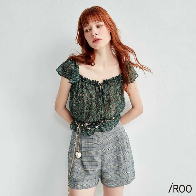 【iROO】寧靜藍格紋短褲