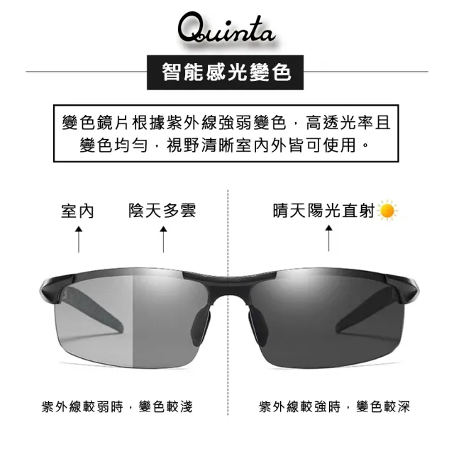 【Quinta】超值2入-UV400智能感光變色偏光太陽眼鏡(鋁鎂合金鏡框/運動休閒全天候適用-QTB8177-兩色可選)