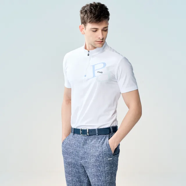【PING】男款吸濕排汗涼感短袖立領上衣-白(GOLF/高爾夫球衫/PA25126-87)
