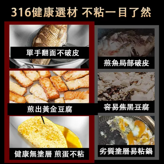 【TAMZU 潭祖】28cm不鏽鋼炒鍋 不粘小炒鍋 家用一人食鍋(316不鏽鋼炒菜鍋 無塗層不粘鍋 燃氣灶電磁爐通用)