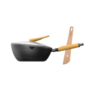 【Taste Plus】悅味元木 鑽石級內外不沾鍋 平底炒鍋 28cm IH全對應(贈原廠鍋蓋+木鏟)