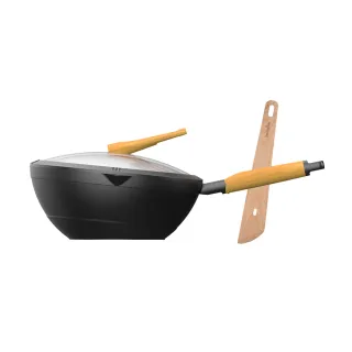 【Taste Plus】悅味元木 鑽石級內外不沾鍋 平底炒鍋 30cm IH全對應(贈原廠鍋蓋+木鏟)