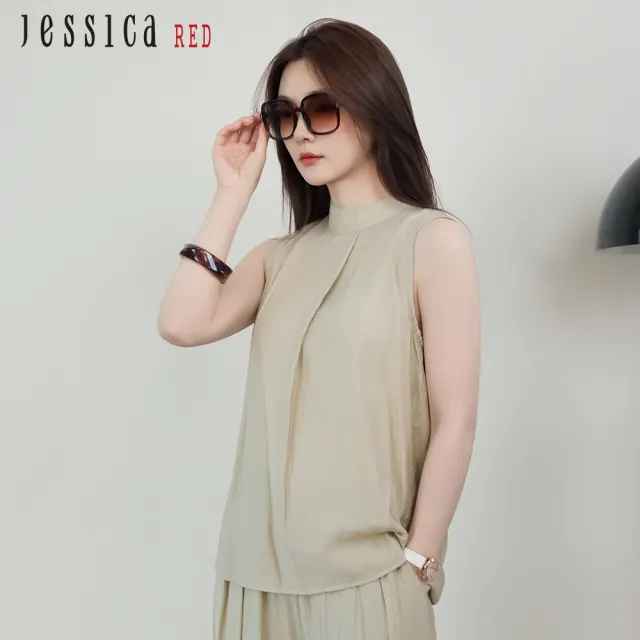 【Jessica Red】輕薄舒適氣質通勤小立領無袖上衣R53303