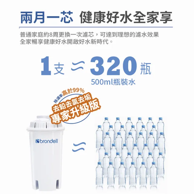 【Brondell】brondell極淨白濾水壺+2入芯 (1壺2芯)