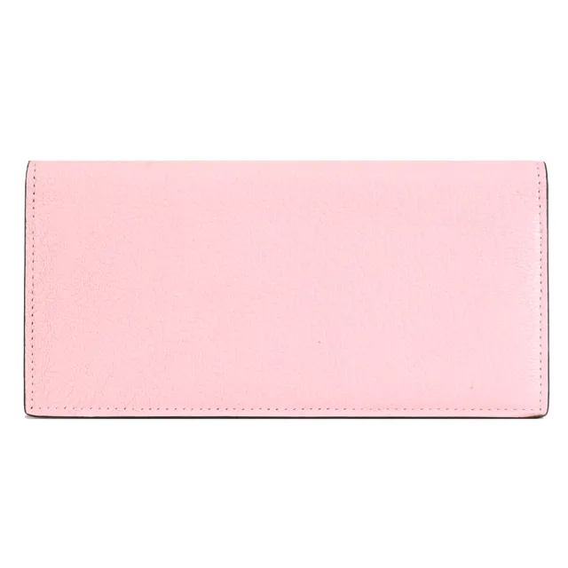 【TOD’S】TODS 簡約烙印LOGO荔枝牛皮內裏撞色零錢長夾(粉)