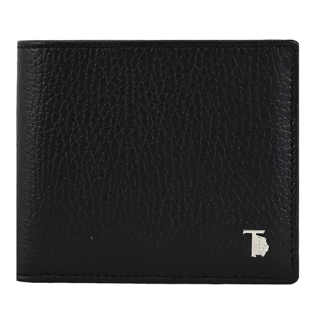 【TOD’S】TODS 金屬T 獅子LOGO小牛皮雙層4卡零錢短夾(黑)