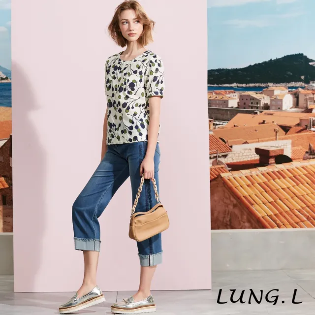 【LUNG.L 林佳樺】LR65E 藍色小直筒褲口翻褶女裝牛仔褲(春夏新品)