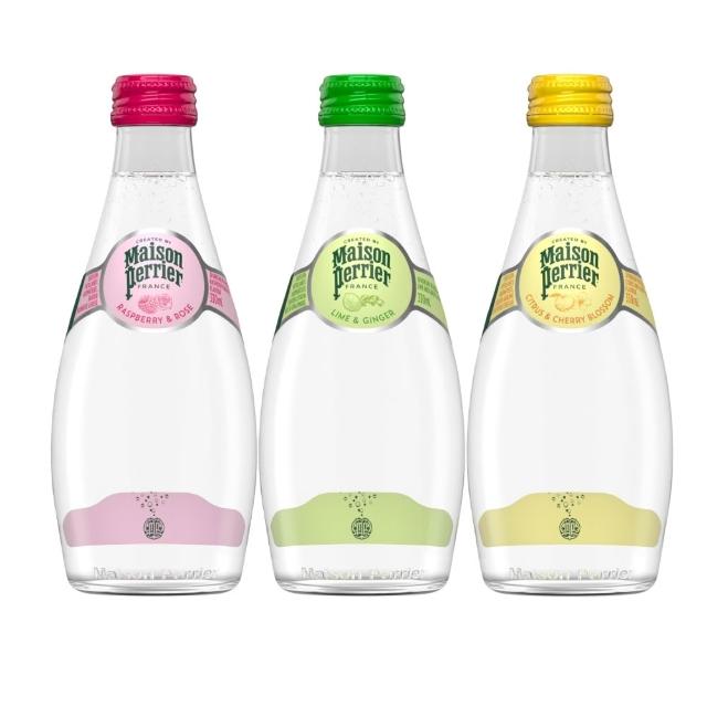 【沛綠雅 官方直營】氣泡天然風味礦泉水 玻璃瓶330mlx24入 箱 柑橘櫻花 覆盆莓玫瑰 生薑萊姆 