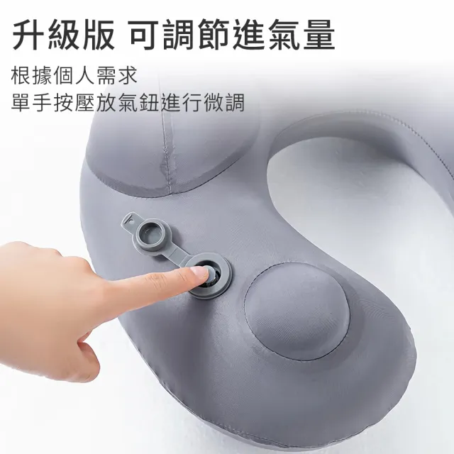 Flymate 按壓快速充氣頸枕 超小收納 快速排氣閥 駝峰護頸U型枕 涼感冰絲 旅行飛機枕(★旅遊必備★)