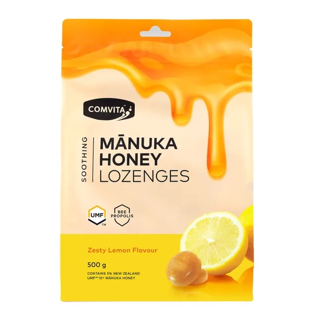 【Comvita 康維他】蜂膠麥蘆卡蜂蜜潤喉糖檸檬2包組(500g/包)