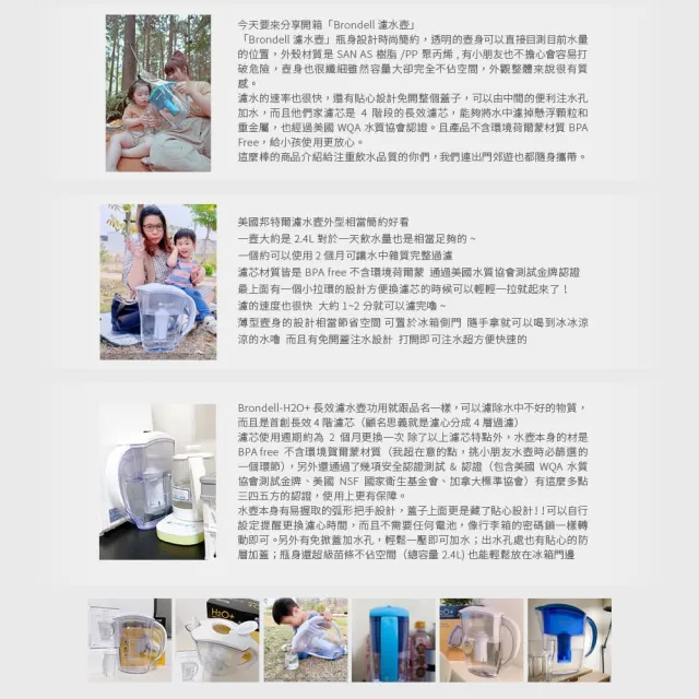 【Brondell】美國邦特爾 H2O+ 長效濾水壺 （白）＋八周長效濾芯（7入）(共1壺7芯)