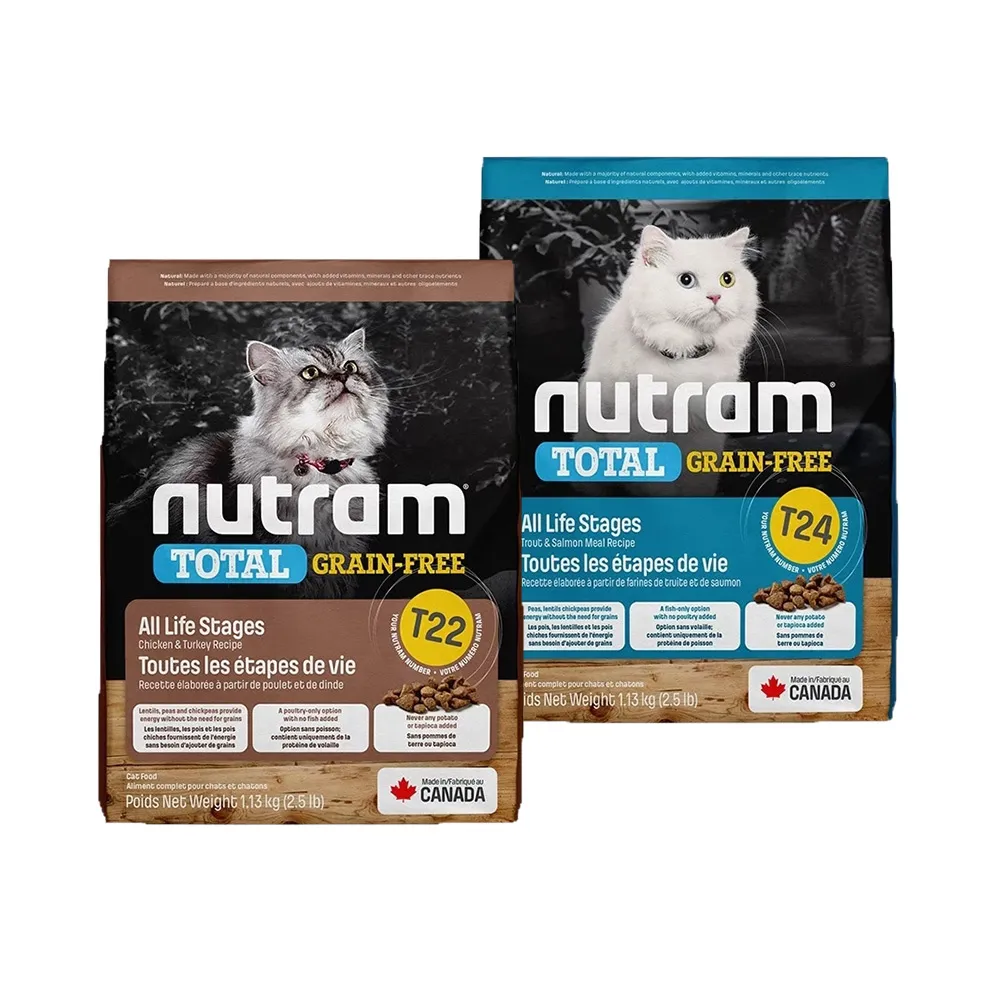 【Nutram 紐頓】T22/T24無穀全能系列貓飼料2kg/4.4lb(火雞/鮭魚、貓糧)