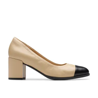 【Clarks】女鞋 Freva55 Lux 經典拚接設計高粗跟鞋(CLF82553D)