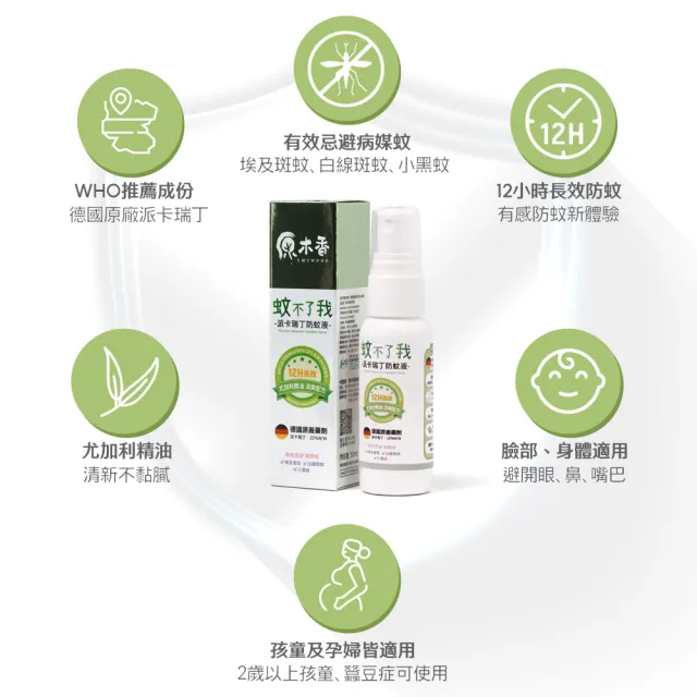 【原木香】官方直營 防蚊液 長效12H防護 22%派卡瑞丁 蚊不了我 尤加利精油開運淨化 80ml 2入+30ml(驅蚊/蚊 