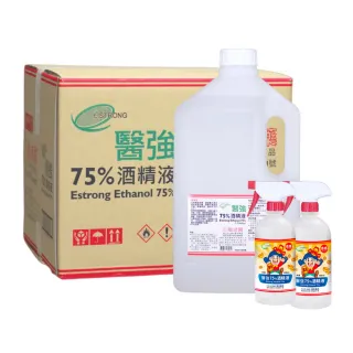 【醫強】75%酒精液 6桶+2瓶組合(4000ml/桶+500ml/瓶+酒精專用噴頭x2 防疫清潔)