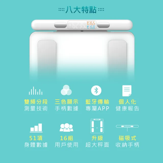 【SAMPO 聲寶】八電極智能體脂計/體重計/體脂機/APP監測(BF-Z2401BL)