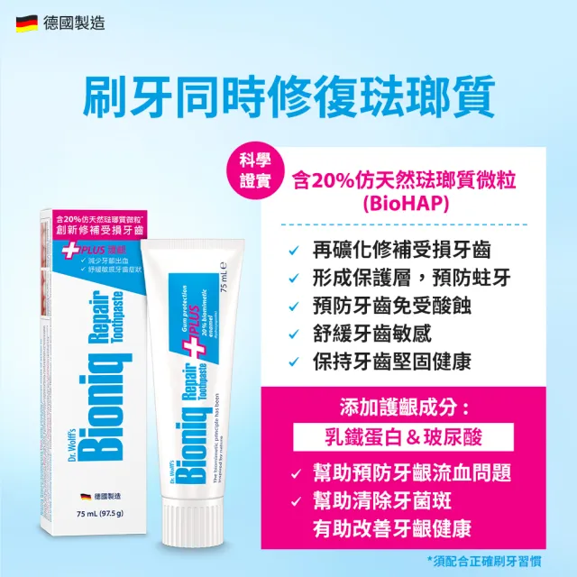 【Bioniq 貝歐尼官方直營】修復+護齦牙膏75ml