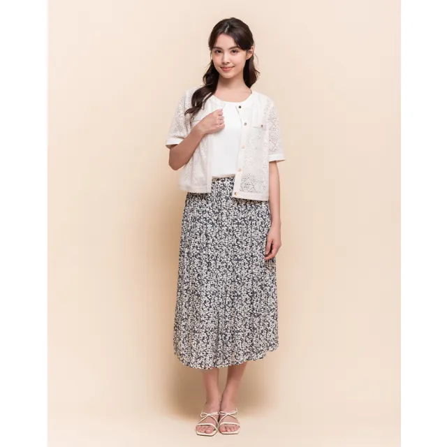 【perng yuh 芃諭名品】意象揮灑 花朵印花 壓褶裙(2025 SS Collection｜4A春夏新品上市)