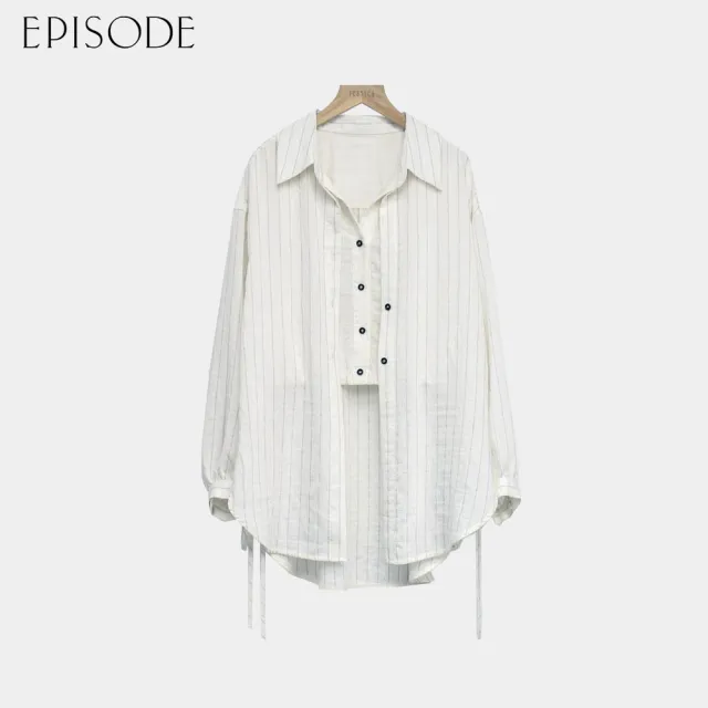 【EPISODE】百搭條紋寬鬆顯瘦假兩件式長袖襯衫E53318