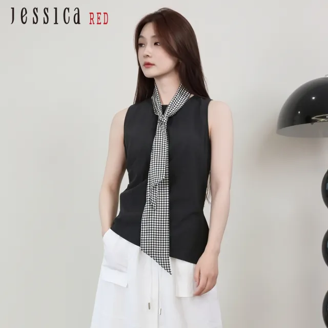 【Jessica Red】清涼百搭皺褶收腰無袖背心上衣R53304（黑）