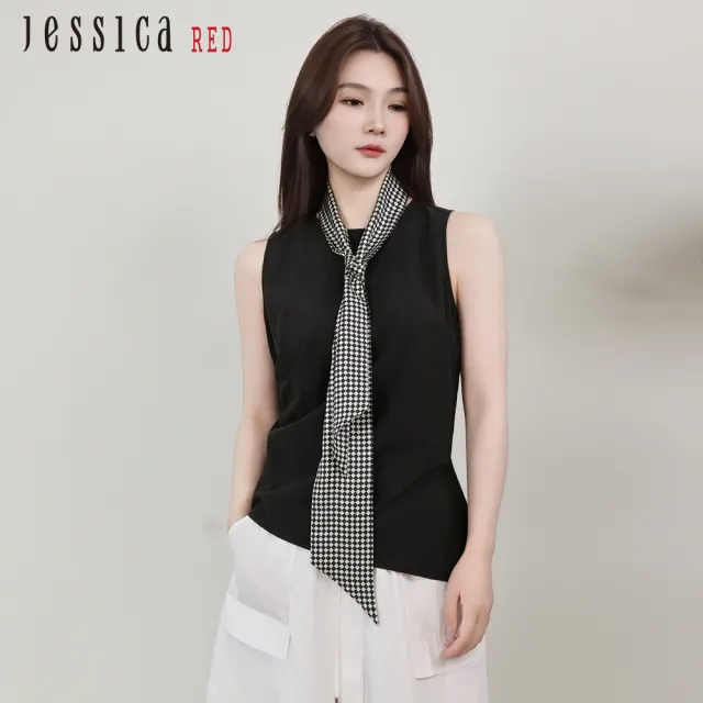 【Jessica Red】清涼百搭皺褶收腰無袖背心上衣R53304(黑)