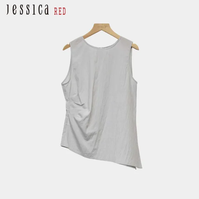 【Jessica Red】清涼百搭皺褶收腰無袖背心上衣R53304（淺灰）