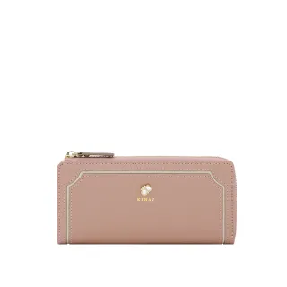 【KINAZ】牛皮奶油寶石奶霜邊框獨立卡片層L型拉鍊長夾-糖霜甜莓-甜白邊系列