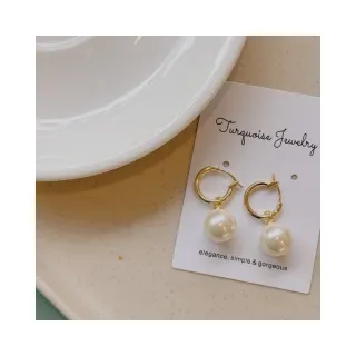 【Turquoise Jewelry】現貨~S925銀耳針高級感氣質金色圓圈垂墜式珍珠耳環(氣質優雅/不過敏)