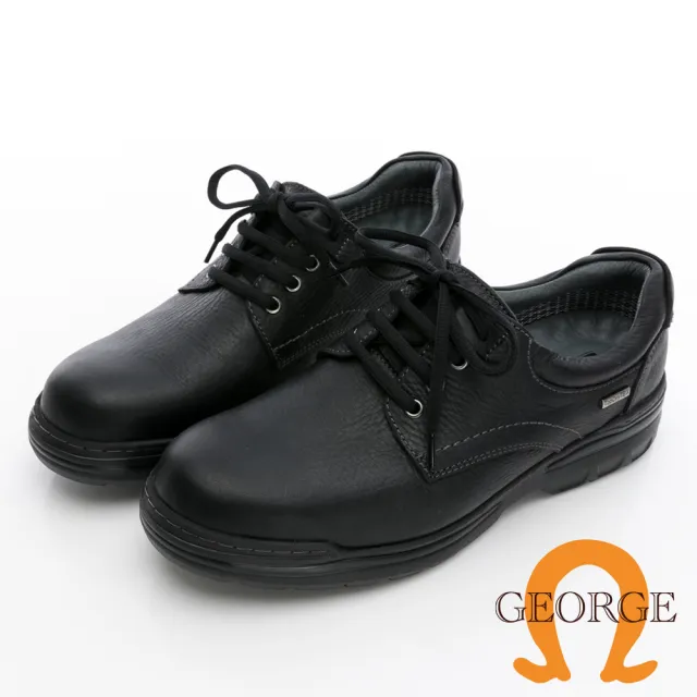 【GEORGE 喬治皮鞋】真皮繫帶防水氣墊休閒鞋 -黑 438003JI10
