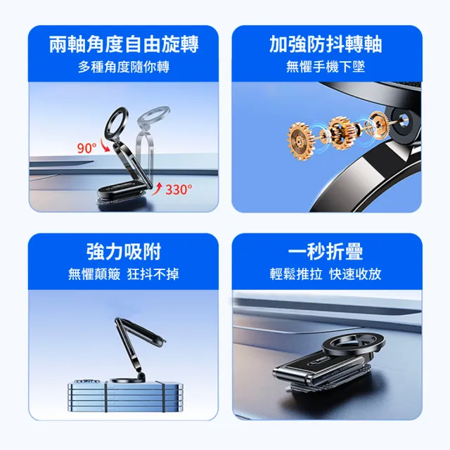 【Philips 飛利浦】DLK2303QB 摺疊式磁吸手機兩用支架(穩固不傷車/超強磁力/車內隨身兩用)