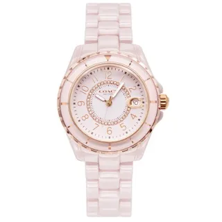 【COACH】官方授權C2 時尚粉彩陶瓷晶鑽女錶-32mm-贈高級9入首飾盒(CO14503463)