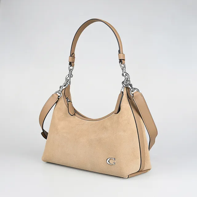 【COACH】COACH JULIET 金屬C字LOGO麂皮拼接牛皮斜背包(花生棕)