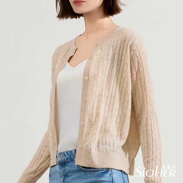 【SiOHER 熹歐禾】現貨 晶鑽蠶絲針織外套+上衣-2套組(女上衣/圓領/針織衫)