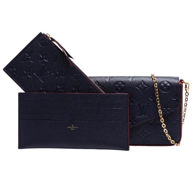 LV LOUIS VUITTON路易威登 M64099 經典 Pochette Félicie 系列 Monogram Empreinte 壓紋手拿/斜背包