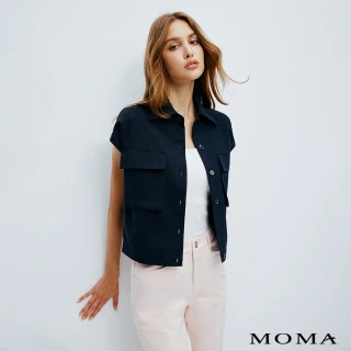 【MOMA】個性工裝感亞麻小蓋袖雲母石上衣(深藍色)