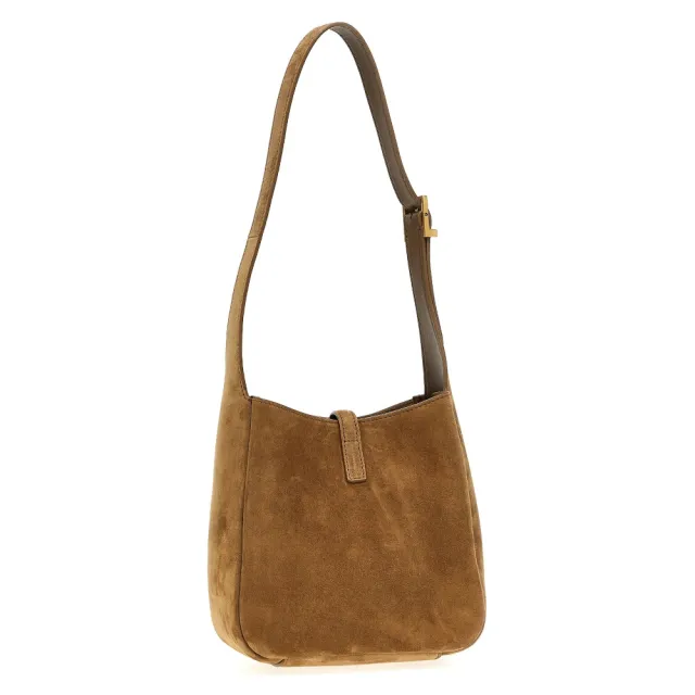 【YSL】SAINT LAURENT LE 5 A 7 Hobo Baby 迷你 麂皮 肩背包 棕色 809461