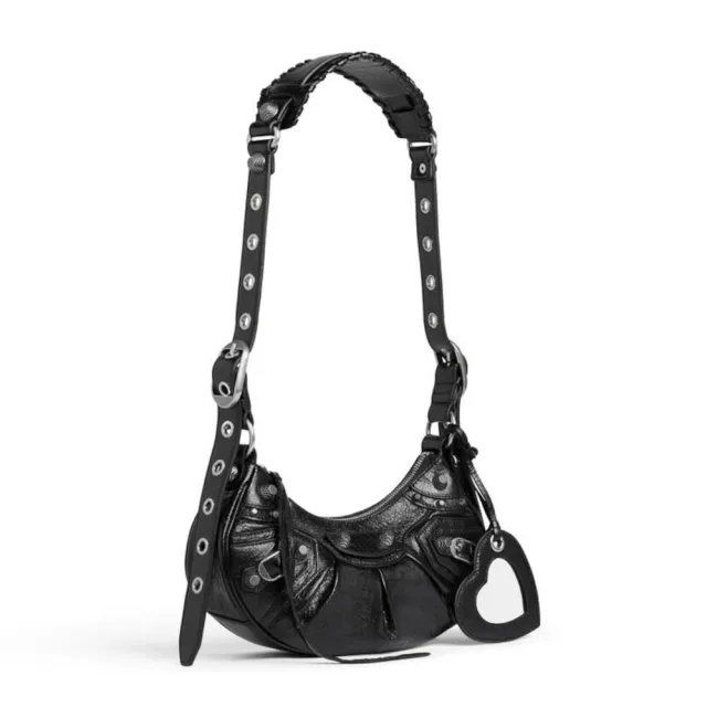 【Balenciaga 巴黎世家】Le Cagole XS 羊皮 機車包 半月包 斜背包 肩背包 黑色 671309『entrupy安心購』