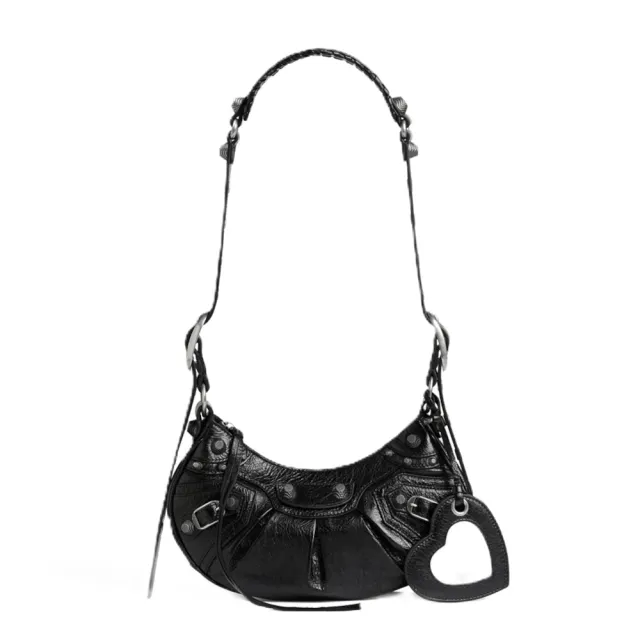 【Balenciaga 巴黎世家】Le Cagole XS 羊皮 機車包 半月包 斜背包 肩背包 黑色 671309『entrupy安心購』