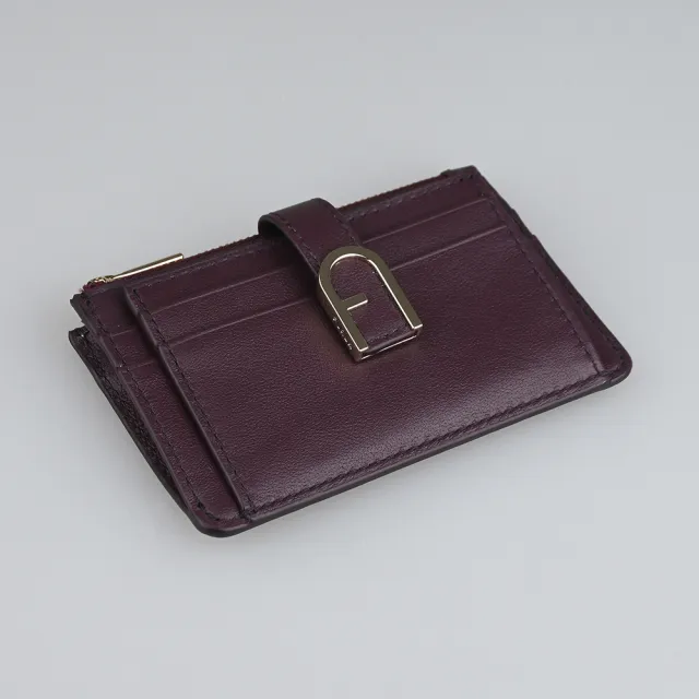【FURLA 芙拉】FURLA FLOW拉鍊壓釦5卡零錢(酒紅)